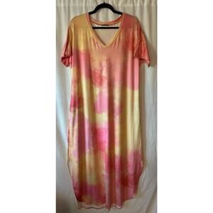 Arolina Citrus Pink/Yellow Tie Dye T-Shirt Dress Short Sleeve- Women's 2XL
